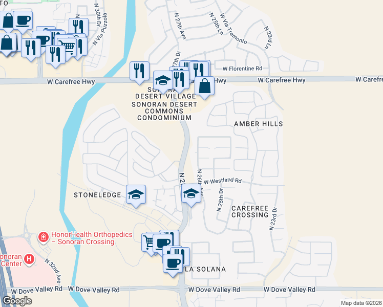 map of restaurants, bars, coffee shops, grocery stores, and more near 34014 North 26th Avenue in Phoenix