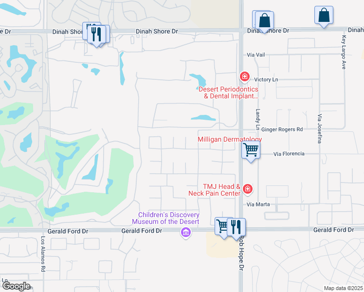 map of restaurants, bars, coffee shops, grocery stores, and more near 1 Elizabeth Court in Rancho Mirage