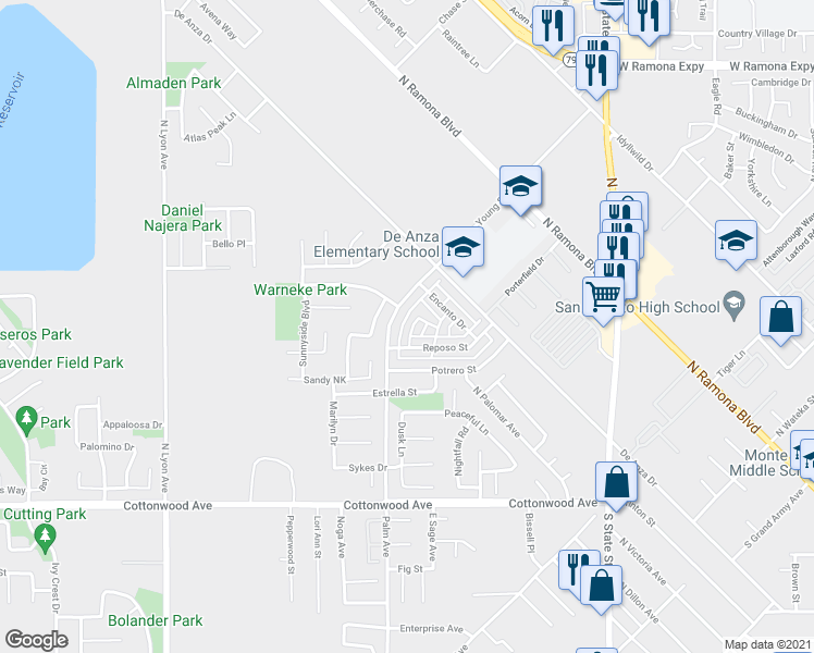 map of restaurants, bars, coffee shops, grocery stores, and more near 440 Camino Corto in San Jacinto