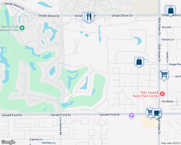 map of restaurants, bars, coffee shops, grocery stores, and more near 12102 Turnberry Drive in Rancho Mirage