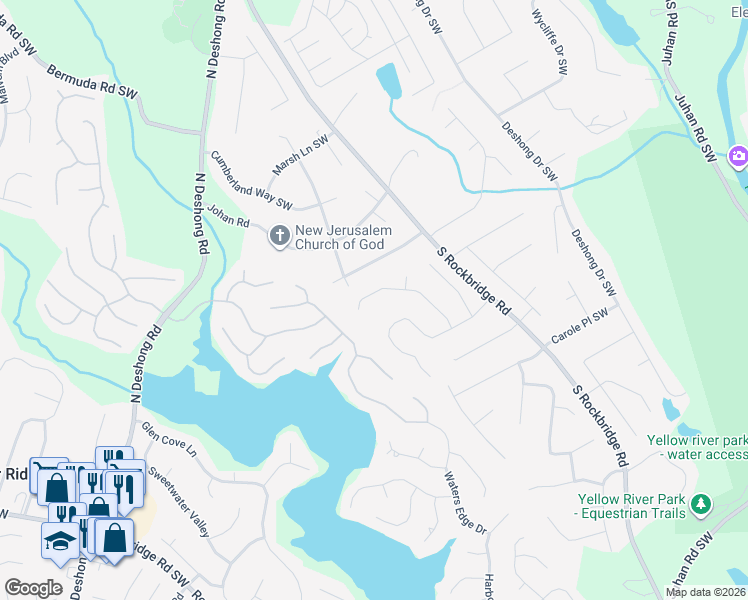 map of restaurants, bars, coffee shops, grocery stores, and more near 3141 min in Stone Mountain