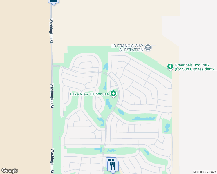 map of restaurants, bars, coffee shops, grocery stores, and more near 35125 Harmony Lane in Palm Desert