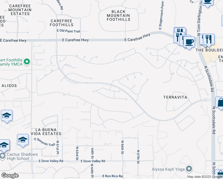 map of restaurants, bars, coffee shops, grocery stores, and more near 6510 East Night Glow Circle in Scottsdale