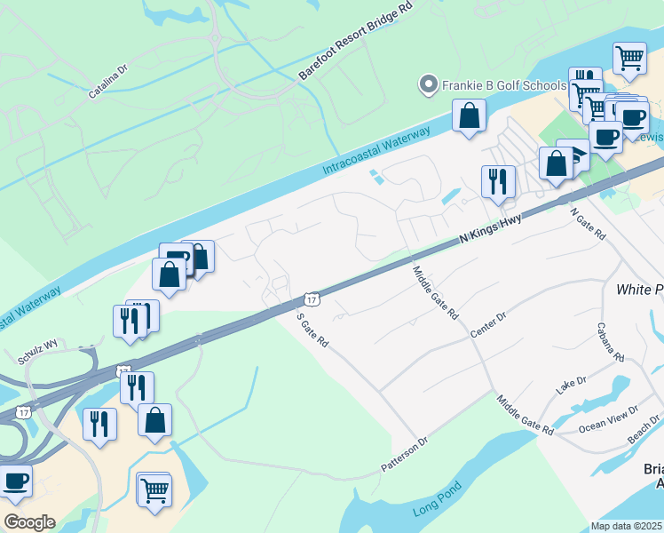 map of restaurants, bars, coffee shops, grocery stores, and more near 5101 Bucks Bluff Drive in North Myrtle Beach
