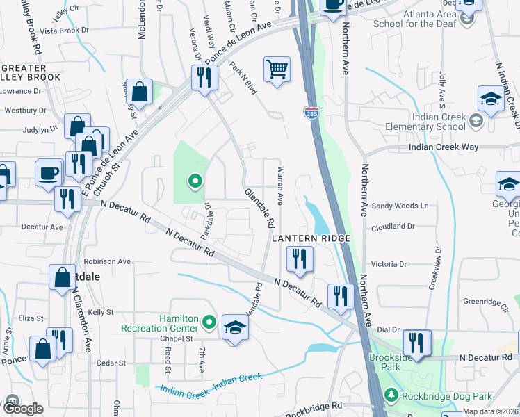 map of restaurants, bars, coffee shops, grocery stores, and more near 3399 Tobie Circle in Scottdale