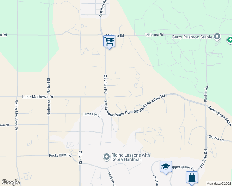 map of restaurants, bars, coffee shops, grocery stores, and more near 22450 Gavilan Road in Perris