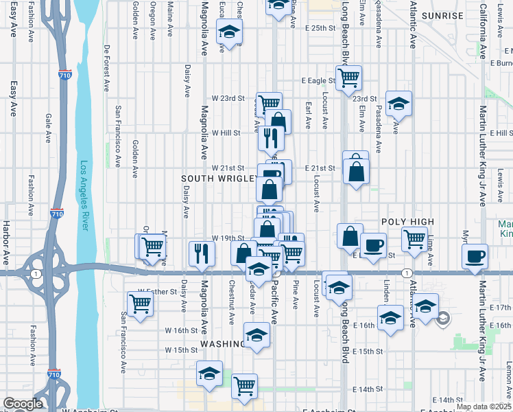 map of restaurants, bars, coffee shops, grocery stores, and more near 311 West 20th Street in Long Beach