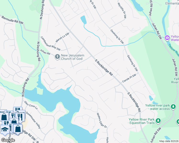 map of restaurants, bars, coffee shops, grocery stores, and more near 3181 Mineral Ridge Lane in Stone Mountain
