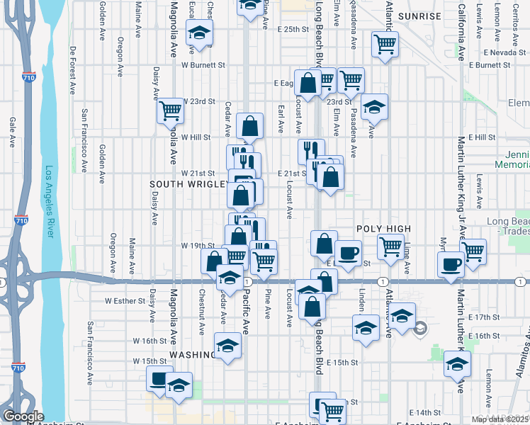 map of restaurants, bars, coffee shops, grocery stores, and more near 1977 Pine Avenue in Long Beach