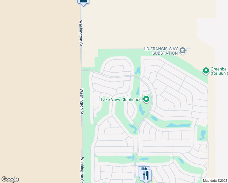 map of restaurants, bars, coffee shops, grocery stores, and more near 78229 Elenbrook Court in Palm Desert