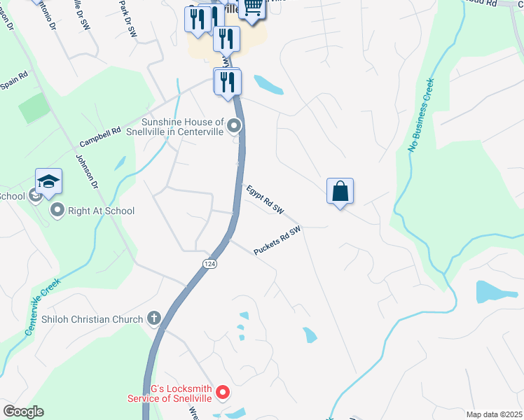 map of restaurants, bars, coffee shops, grocery stores, and more near 3855 Georgia 124 in Lithonia