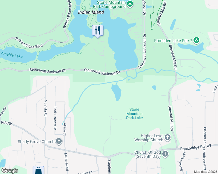 map of restaurants, bars, coffee shops, grocery stores, and more near 543 Monteagle Trce in Stone Mountain