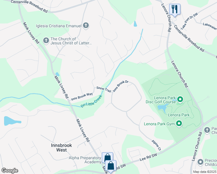 map of restaurants, bars, coffee shops, grocery stores, and more near 3469 Snow Trail in Snellville