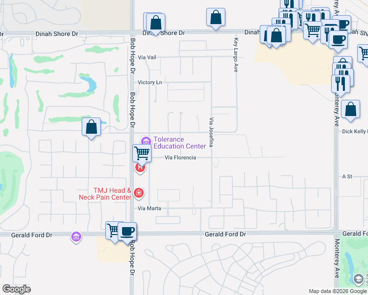 map of restaurants, bars, coffee shops, grocery stores, and more near 16 Via Linea in Rancho Mirage