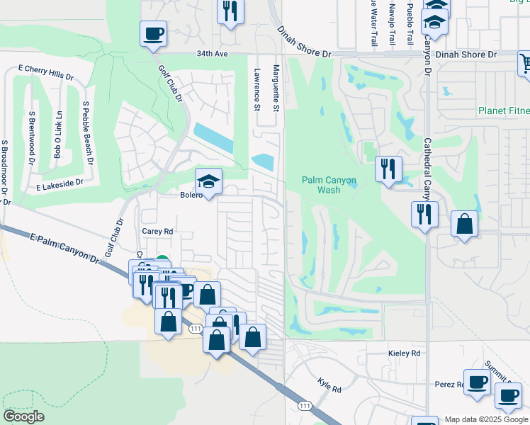 map of restaurants, bars, coffee shops, grocery stores, and more near 60 Calle Abajo in Palm Springs