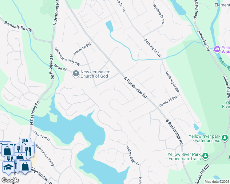 map of restaurants, bars, coffee shops, grocery stores, and more near 3181 Mineral Ridge Lane in Stone Mountain