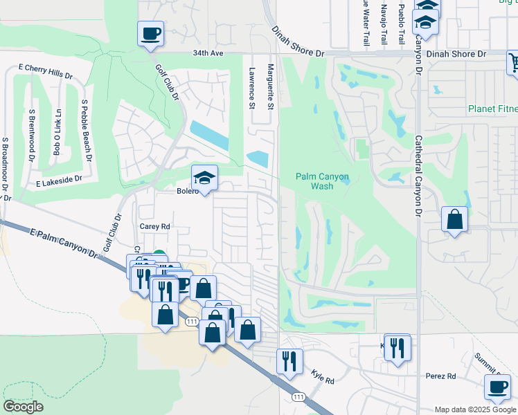 map of restaurants, bars, coffee shops, grocery stores, and more near 60 Calle Abajo in Palm Springs