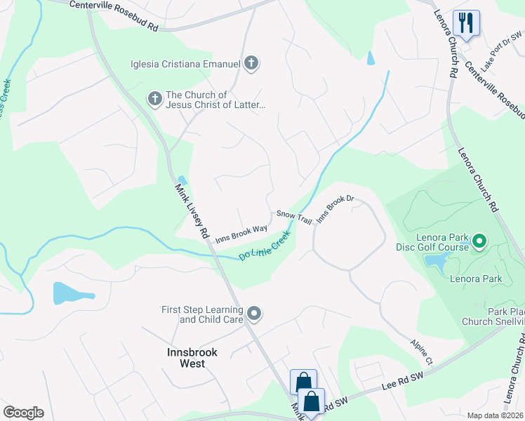 map of restaurants, bars, coffee shops, grocery stores, and more near 3401 Inns Brook Way in Snellville