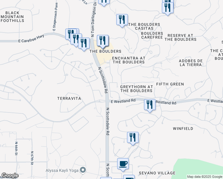 map of restaurants, bars, coffee shops, grocery stores, and more near 34769 North 73rd Street in Scottsdale