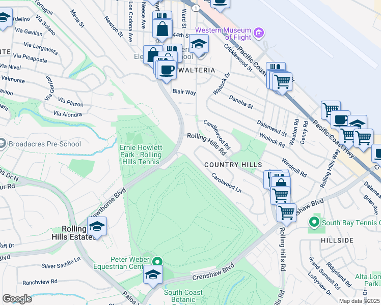 map of restaurants, bars, coffee shops, grocery stores, and more near 3232 Carolwood Lane in Torrance