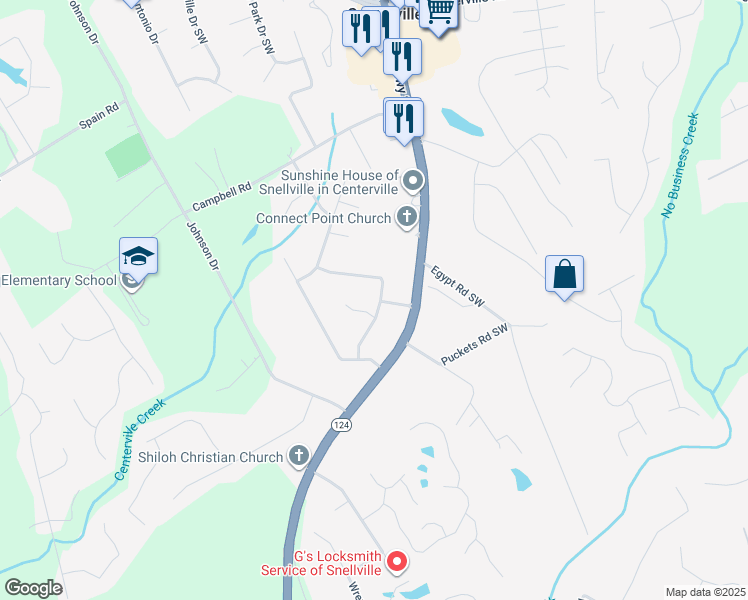 map of restaurants, bars, coffee shops, grocery stores, and more near 3809 Saddle Ridge Drive Southwest in Snellville