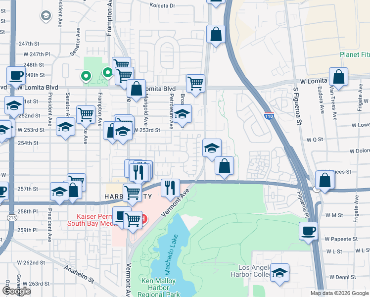 map of restaurants, bars, coffee shops, grocery stores, and more near 25408 Baycrest Court in Los Angeles