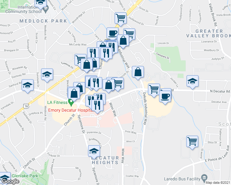 map of restaurants, bars, coffee shops, grocery stores, and more near 2774 North Decatur Road in Decatur