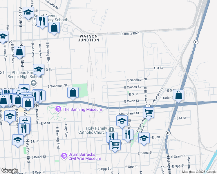 map of restaurants, bars, coffee shops, grocery stores, and more near 1003 East Cruces Street in Los Angeles
