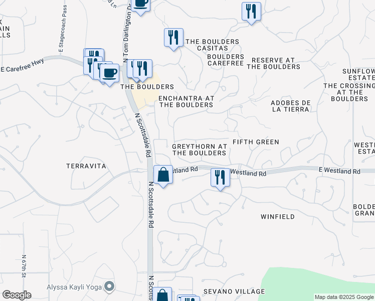 map of restaurants, bars, coffee shops, grocery stores, and more near 7343 E Rockview Rd in Scottsdale