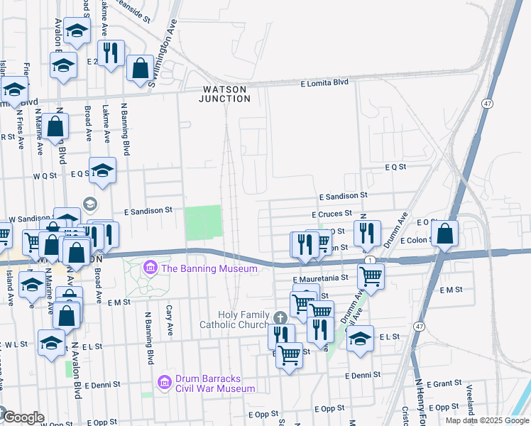 map of restaurants, bars, coffee shops, grocery stores, and more near 923 1/2 East Cruces Street in Los Angeles