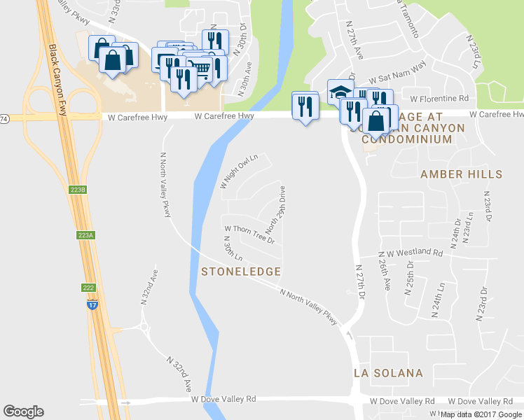map of restaurants, bars, coffee shops, grocery stores, and more near 2938 West Amber Sun Drive in Phoenix