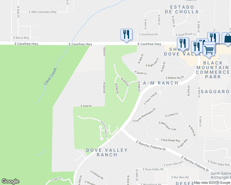 map of restaurants, bars, coffee shops, grocery stores, and more near 33840 North Pate Place in Cave Creek