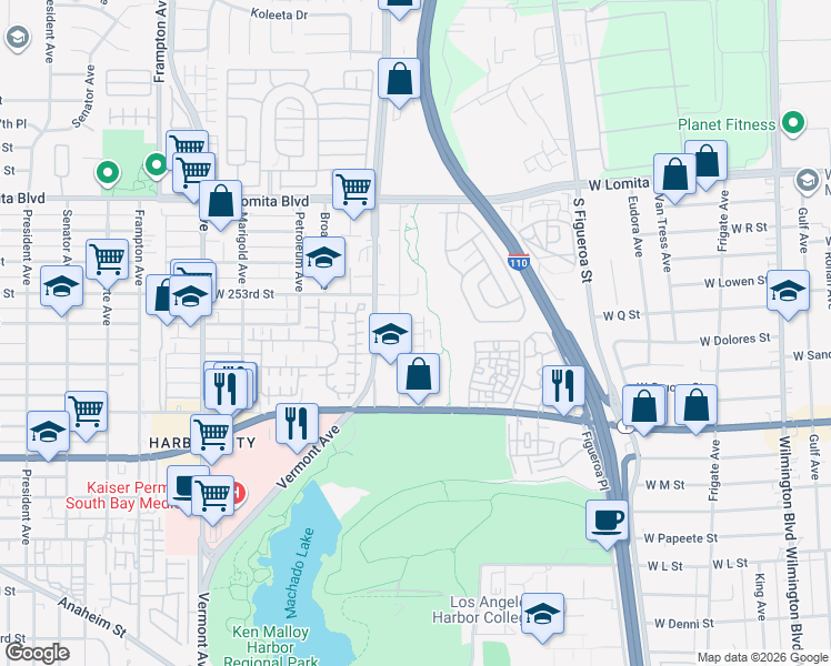 map of restaurants, bars, coffee shops, grocery stores, and more near 25481 Dodge Avenue in Los Angeles