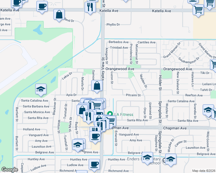 map of restaurants, bars, coffee shops, grocery stores, and more near 11640 Cozumel Street in Cypress