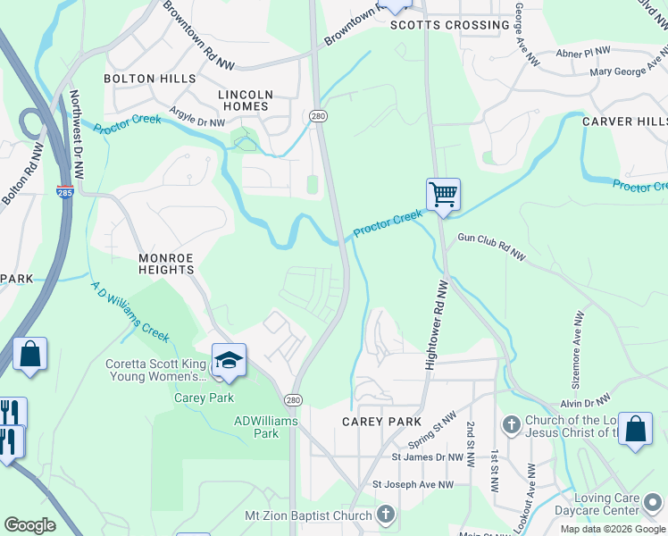 map of restaurants, bars, coffee shops, grocery stores, and more near in Atlanta