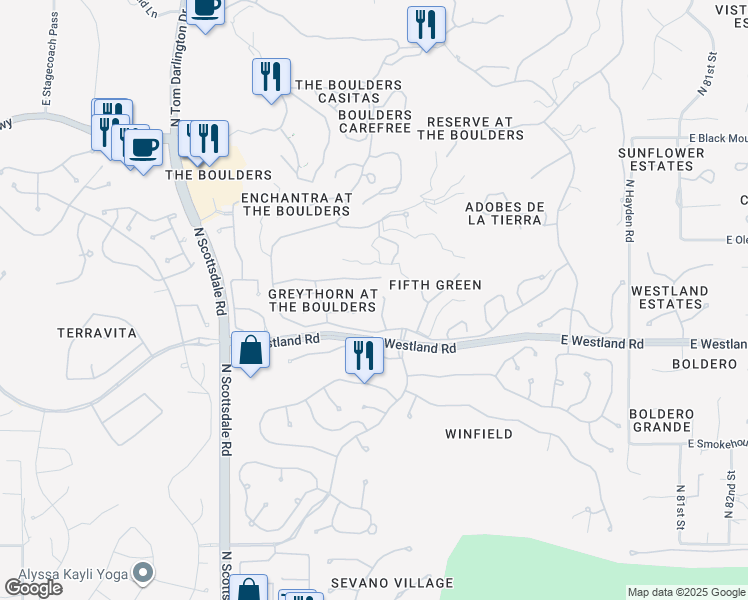 map of restaurants, bars, coffee shops, grocery stores, and more near 9655 East Cavalry Drive in Scottsdale
