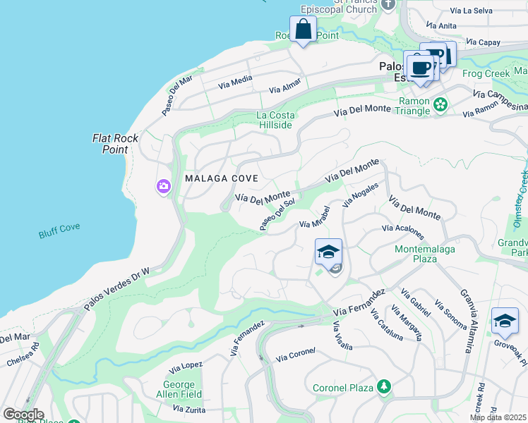 map of restaurants, bars, coffee shops, grocery stores, and more near 800 Gatos Place in Palos Verdes Estates