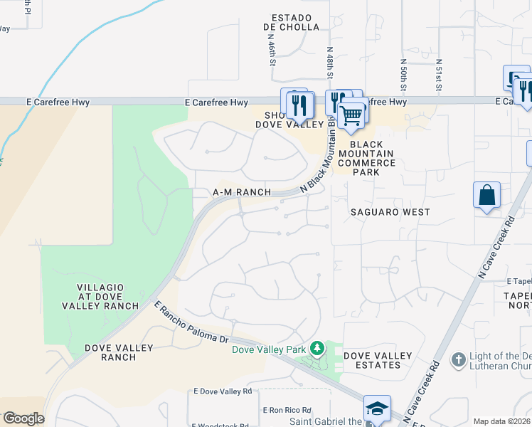 map of restaurants, bars, coffee shops, grocery stores, and more near 4613 East Thorn Tree Drive in Cave Creek