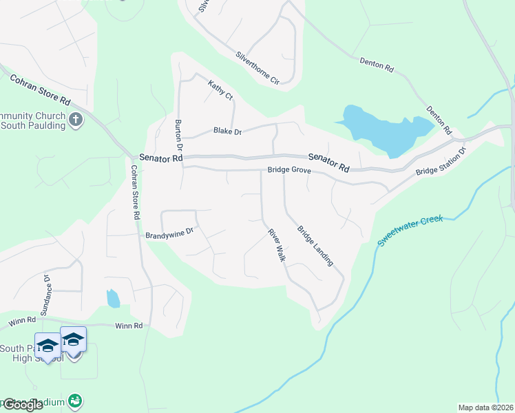 map of restaurants, bars, coffee shops, grocery stores, and more near 136 River Walk in Douglasville