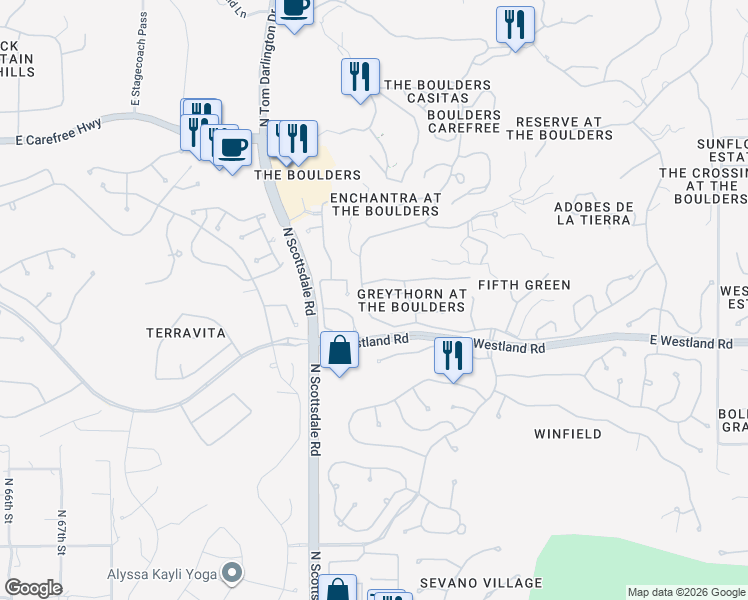 map of restaurants, bars, coffee shops, grocery stores, and more near 7325 East Rockview Road in Scottsdale