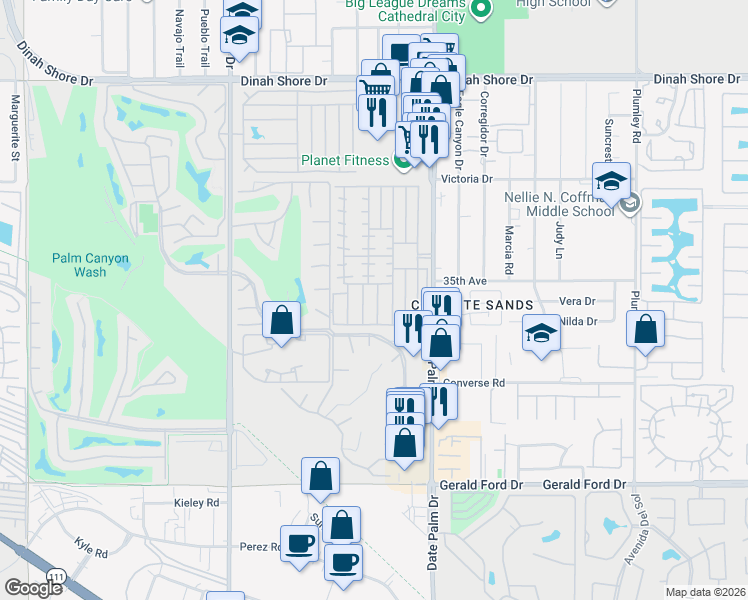 map of restaurants, bars, coffee shops, grocery stores, and more near 316 Little Deer in Cathedral City