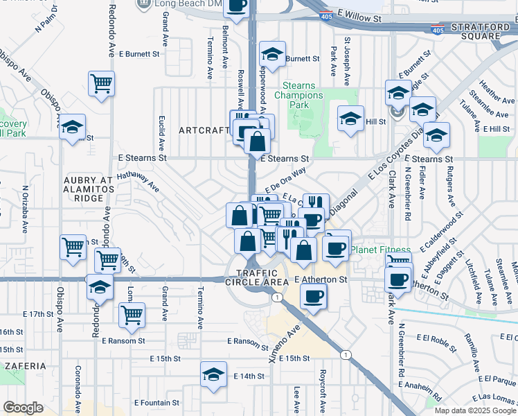 map of restaurants, bars, coffee shops, grocery stores, and more near 2010 North Lakewood Boulevard in Long Beach