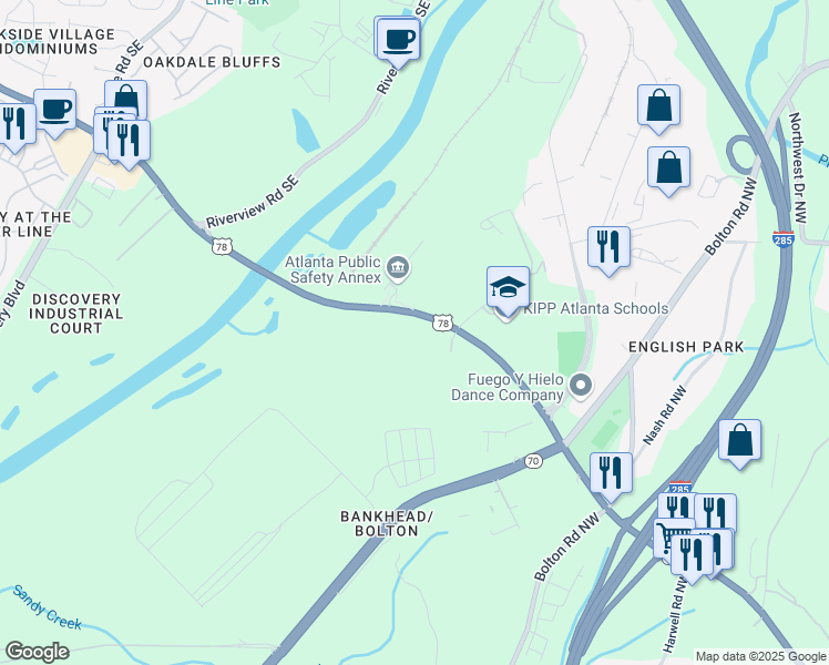 map of restaurants, bars, coffee shops, grocery stores, and more near in Atlanta