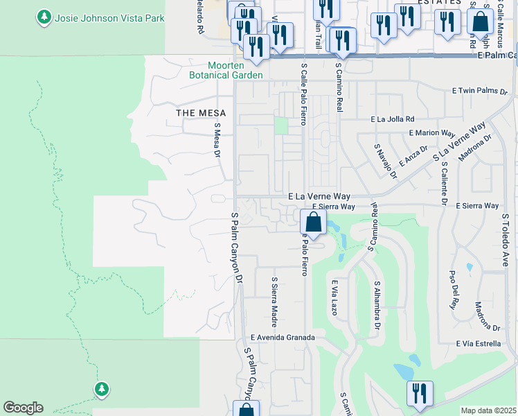 map of restaurants, bars, coffee shops, grocery stores, and more near 231 East La Verne Way in Palm Springs
