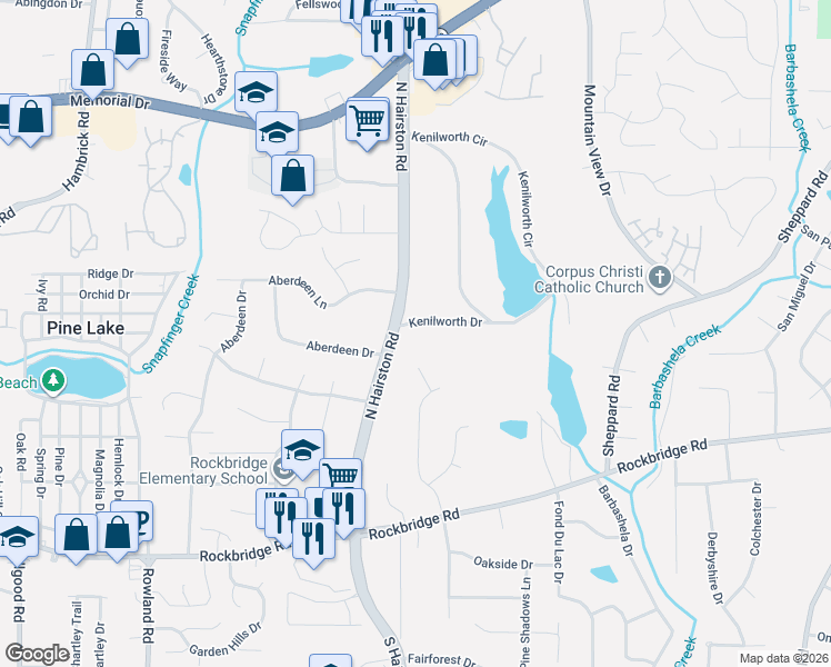 map of restaurants, bars, coffee shops, grocery stores, and more near 4793 Kenilworth Dr in Stone Mountain