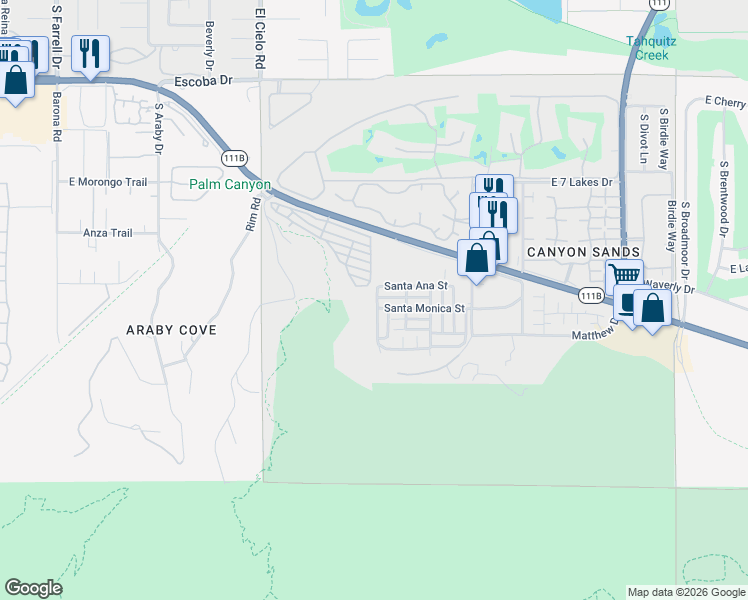 map of restaurants, bars, coffee shops, grocery stores, and more near 7 Carmel Drive in Palm Springs