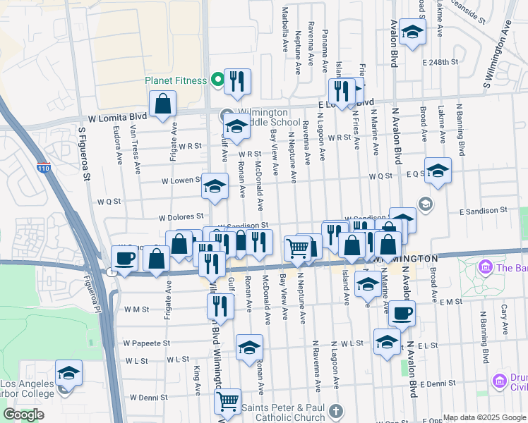 map of restaurants, bars, coffee shops, grocery stores, and more near 1520 McDonald Avenue in Los Angeles