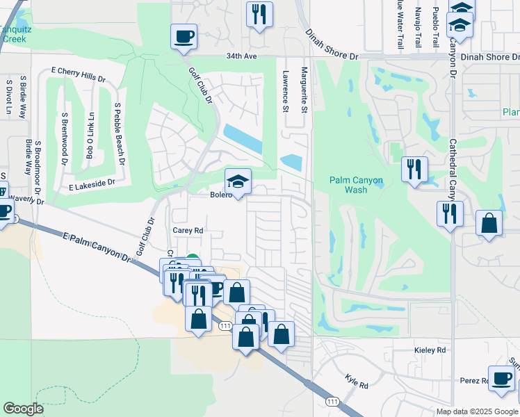 map of restaurants, bars, coffee shops, grocery stores, and more near 269 Encino Drive in Palm Springs