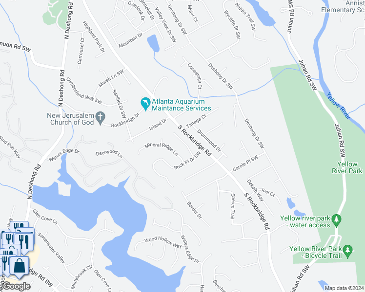 map of restaurants, bars, coffee shops, grocery stores, and more near 3215 Mineral Ridge Court in Stone Mountain