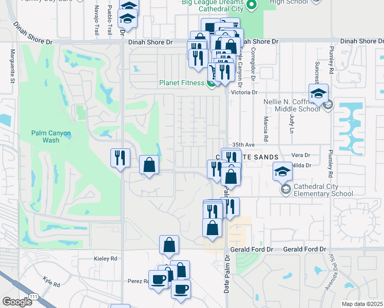 map of restaurants, bars, coffee shops, grocery stores, and more near 333 Coyote in Cathedral City
